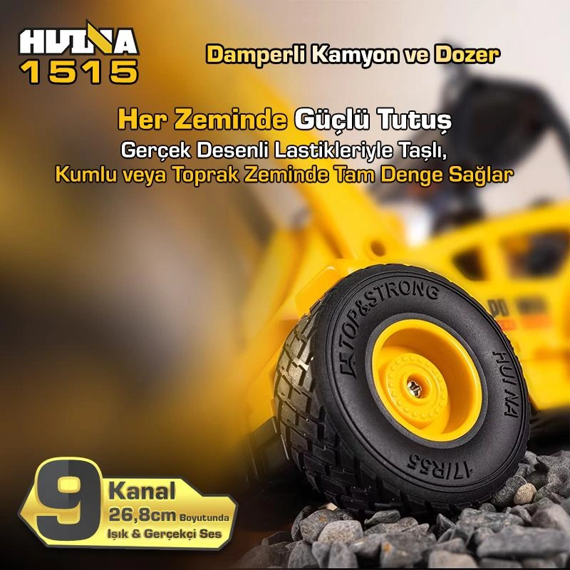 Huına 1515 1/24 9ch Rc Damperli Kamyon & Wheel Loader Dozer Kazıcı Set İş Makinesi İnşaat Uzaktan Kumandalı Rc Model Metal Kepçeli - 2.4g Gerçekçi Similasyon Ses Ve Işık Sistemi