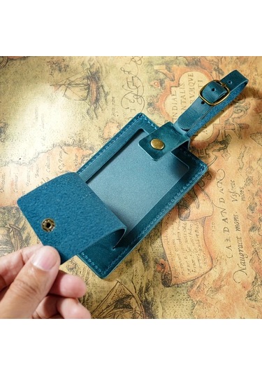 Fochsia Siyah Deri Bagaj Etiketi Kart Askısı - Gerçek Deri Kayıp Önleme Bilgi Kartı Taşıyıcı Çantası Vintage Taşınabilir