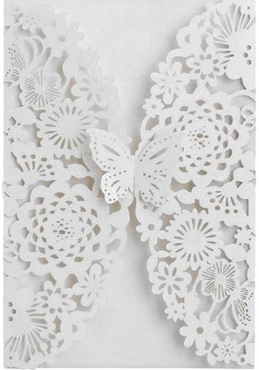 Beyaz 10 Adet Narin Oyma Davetiye Romantik Kelebek Kağıt Kartı Lazer Kesim Düğün Davetiyesi Kartı