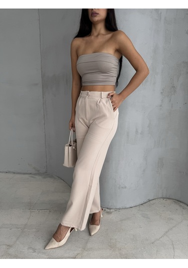 Kadın Palazzo Pantolon Oversize Kesim Bej