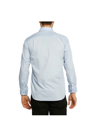 Mavi Klasik Kesim Uzun Kol Düz Renk Erkek Gömlek // 150-5 Mavi Beyaz Mavi - Beyaz