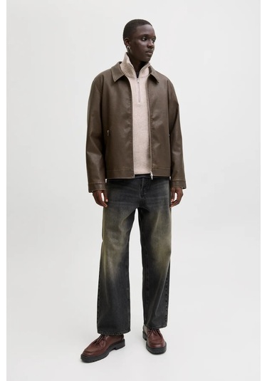 Jack & Jones Erkek Jjecasablanca Deri Ceket 12278839 Kahverengi Kahverengi