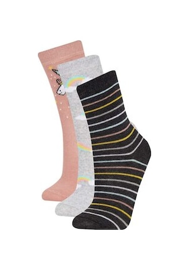 Defacto Kız Çocuk 3'lü Pamuklu Uzun Çorap D5725A8NSKR1 Çok Renkli Defacto Kız Çocuk 3'lü Pamuklu Uzun Çorap D5725A8NSKR1 Çok Renkli