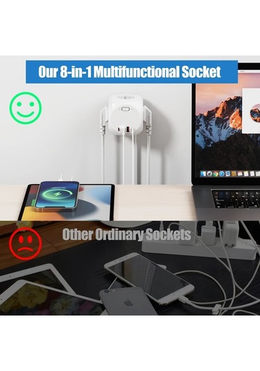 Honeybeeshop Beyaz 4 Delikli Cok Amacli Priz Uzatma Kablosu 4 Usb Arayuzu Avrupa Standarti 4 Prizi Ofis Ev Seyahat Icin