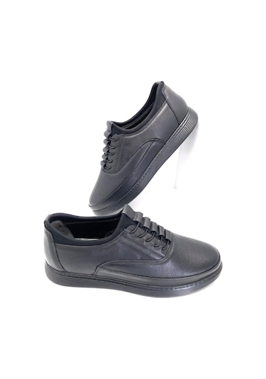 Derilax Hakiki Deri Tam Ortopedik Büyük Numara Hafif Yumuşak Erkek Ayakkabı Siyah