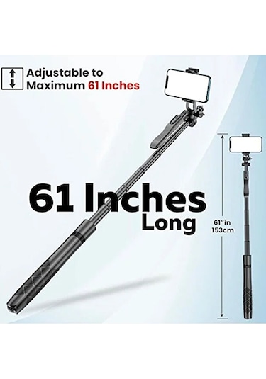 Bluetooth Kumandalı 153cm Tripod Selfie Çubuğu / Go Pro Uyumlu /