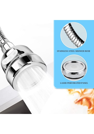 Whipwell Havalandırıcı Mutfak Musluğu 3 Modlu Su Çıkışı Uzatma Gümüş