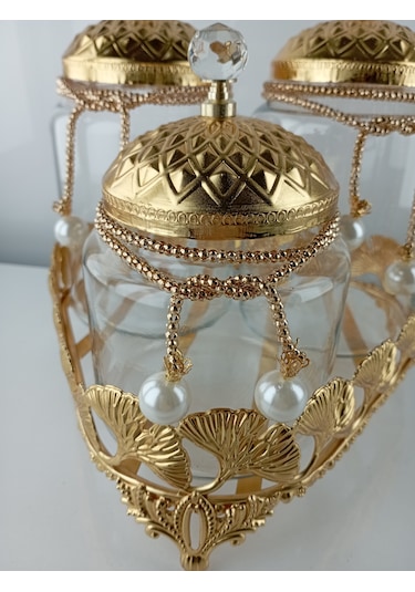 Çay Kahve Şekerlik Kavanoz Sunumluk Söz Nişan Kız İsteme Çikolatalık Dekoratif Obje Biblo Süs Eşya Üçgen Altın