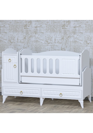 Garaj Home Sude Membran Beyaz Asansörlü Beşik Yatak Ve Uyku Seti Beyaz