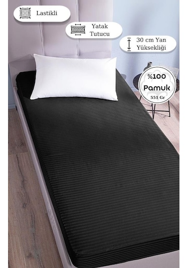 Çarşaf Stripe Saten Düz Lastikli Geniş Ölçü Lacivert