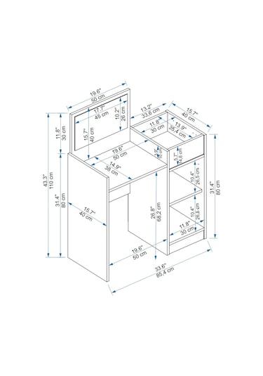 Arnetti Sedef Aynalı Makyaj Masası Beyaz