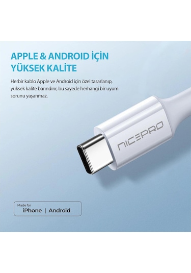 Npo Utc02 60w 20cm Tpe Usb To Type-c Hızlı Şarj Ve Data Kablosu 2 Adet Usb To Type-c