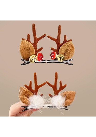 Tokalar Noel Saç Tokaları, 2 Çift Ren Geyiği Boynuzu Tokası Çok  Renkli