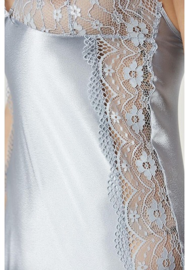 Pierre Cardin Mist Saten Dantelli Gecelik Sabahlık Takım 4438 Mist