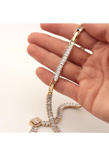 Pigado Paslanmaz Çelik Taşlı Baget Kadın Kolye 001