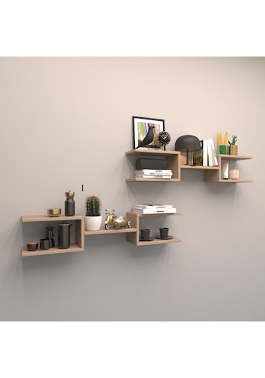 Rafkestir 2 Li Çift Mızrak Duvar Raf Seti Cappicino