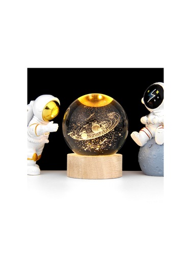 Mufunye 6cm Dünya Kristal Top + 6cm Yuvarlak Isımsı Işıklı Ahşap Tabanlı Usb Güneş Sistemi 3d Işıklı Masaüstü Dekoratif Aydınlatıcı Hediyelik Ürün