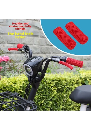 Geeksen Yazlık Buz İpi Motosiklet Eldiveni - Elektrikli Bisiklet, Tricycle Tutamak Kılıfı - Ter Emici, Havalandırıcı - Evrensel Uyum Kırmızı, 2 Tutamak + 2 Fren Kılıfı