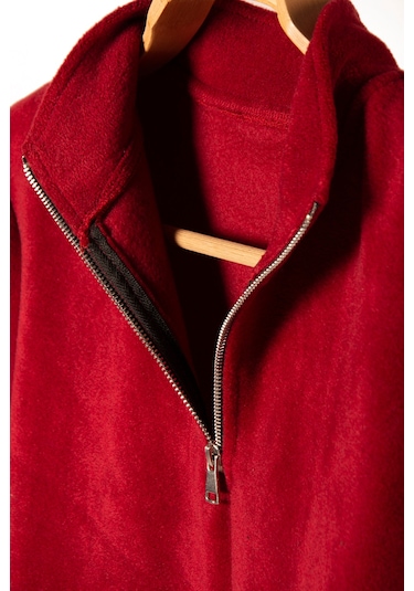 Kırmızı Yarım Fermuarlı Regular Kalıp Dik Yaka Polar Sweatshirt Kırmızı