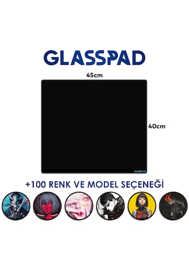 Glasspad Cam Mouse Pad - Premium Temperli Cam -  45x40Cm Medium Siyah