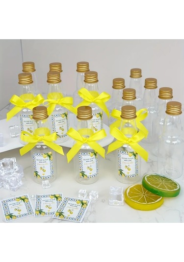 Willowhaven 50 Adet Sarı Mini Likör Şişesi Seti 2oz Limon Stickerlı Kapaklı
