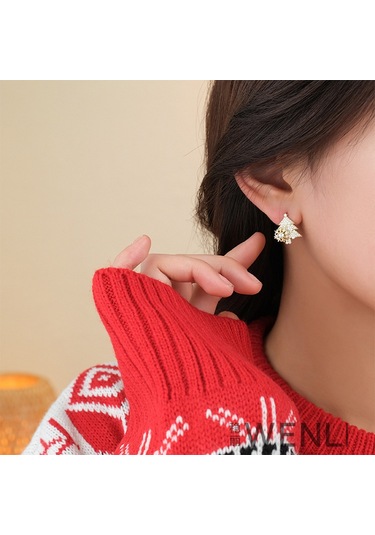 Yunboo Altın Renkli Noel Ağacı Küpe, Döner Kar Tanesi Tasarımı, Zirkon Taşlı, S925 Gümüş İğne, Kış Bayramı Aksesuarı D0007 Gold