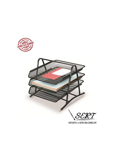 Metal Perfore Evrak Rafı Hareketli 3lü Syah