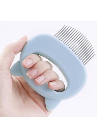 Kedi Tasarımı İle Evcil Hayvan Tarak - Mavi