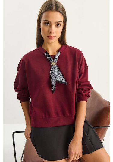 Shade Kadın Fular Detaylı Pamuklu Ottoman Sweatshirt 6931 60283689 - Bordo