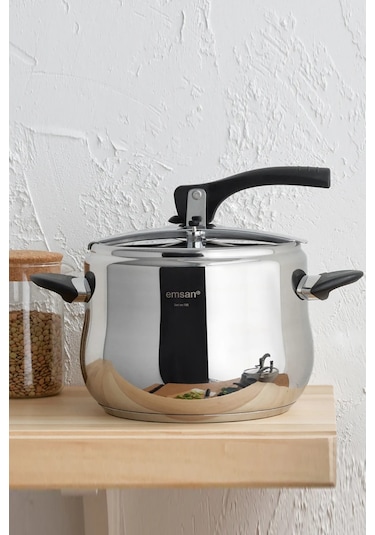 Emsan Burcu Paslanmaz Çelik Düdüklü Tencere  4 L Gümüş - Siyah