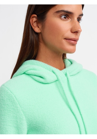 Dilvin Yumuşak Dokulu Kapşonlu Crop Kazak Göbeği Camgöbeği