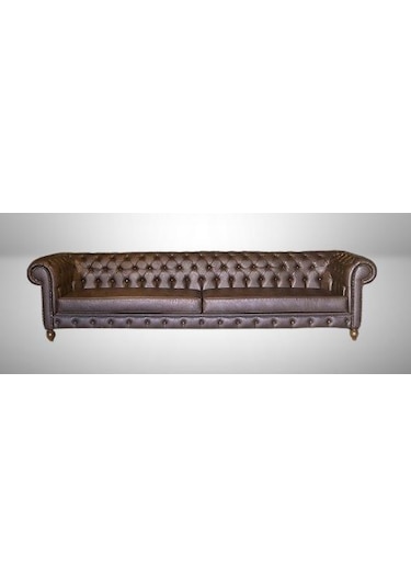 Zus309 Chester Koltuk Model 90483 Kanepe Suni Deri Kumaş Ahşap Kayın Ayak El Yapım