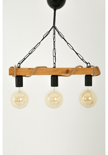 Otantik Ahşap Doğal Kütük Halatlı 3'lü Avize Renk