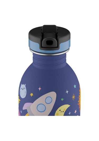 Kids Bottle Space Friends Pipetli Paslanmaz Çelik Çocuk Su Matarası 250 Ml Mor