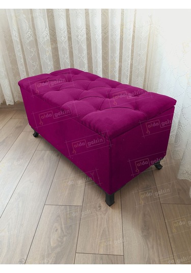 Lüks Sandıklı Kapitoneli Ayakucu Puf Bench 110 Cm Siyah Ayak Mor