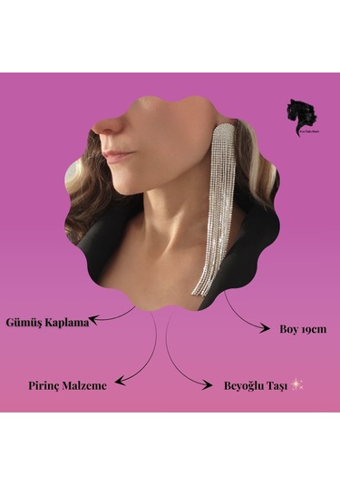 Uzun Sallantılı Tekli Beyoğlu Taşı Abiye Gold Renk Küpe Gümüş