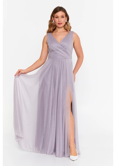 Doridorca Kadın Büyük Beden Sim Detaylı Kolsuz Maxi Abiye Elbise 6111 Vizon Vizon