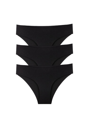 Kadın İz Yapmayan Dikişsiz Lazer Kesim Külot 3'lü Paket Siyah-siyah Siyah