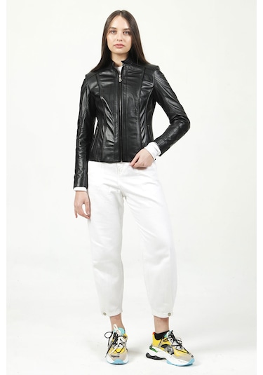 Dericlub Yb-2112 Gerçek Deri Kadın Mont Siyah