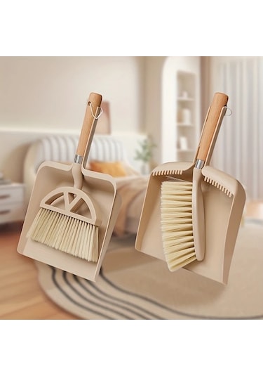 Sunshine011 Trash Can Set A Kompakt Süpürge Takımı Ahşap Saplı Toz Torbasız Yer Temizlik Seti
