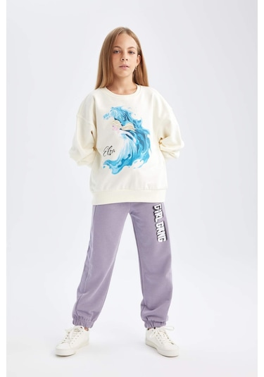 DeFacto Kız Çocuk Ekru Frozen Relax Fit Bisiklet Yaka Sweatshirt D1119A824AUER99 Ekru