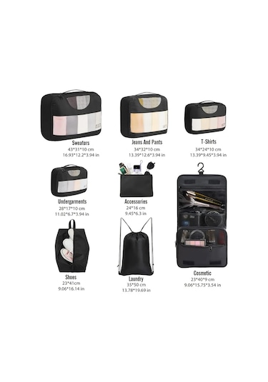 Fochsia 8 Parça Lake Blue Oksford Sıkıştırma Çantası Seyahat Bagaj Depolama Çantası Ahşap