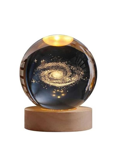 Prestigegoods 3d Galaksi Kristal Küre Lambası Lazer Gravürlü Gece Lambası, Ahşap Tabanlı Yatakahşap Ayaklı Şeffaf