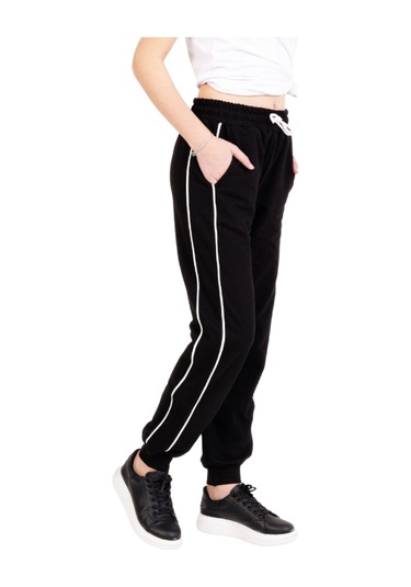 Kız Çocuk Eşofman Alt 2 İplik-yanları Çift Biyeli Ve Cepli 8-16 Yaş 12400 Siyah