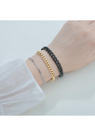 Siyah Erkek Ve Kadın Bileklikleri Paslanmaz Çelik Küba Zincir Bileklik Erkek Bileklik Aksesuarları 3/5/7 Mm Geniş Zincir Bileklik Takı 3 Mm Siyah