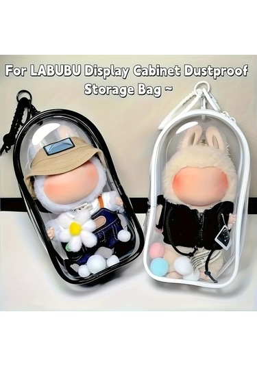 Elmpaly Siyah Renk, Fermuarlı Labubu Saklama Çantası, Toz Geçirmez Şeffaf Kutu siyah