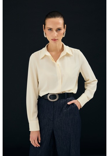Sateen Klasik Düz Gömlek - Sarı-136997