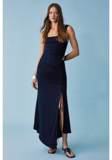 GRIMELANGE Jalgru Kadın Regular Yırtmaçlı Lacivert Etek Lacivert