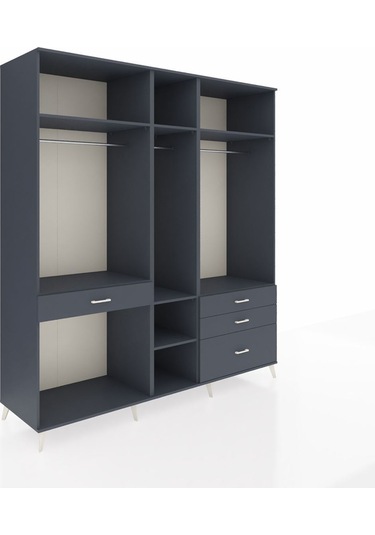 Kronos Dolap 7 Raflı 4 Çekmeceli 3 Askılı 220x59x243 Antrasit-antrasit/antrasit Antrasıt/antrasıt