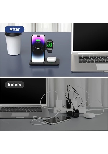 Motion003 Beyaz Katlanabilir Kablosuz Hizli Sarj Istasyonu İphone Uyumlu 16 15 14 13 12 Pro Max Watch 8 7 6 Samsung Galaxy Uyumlu 5 4 3 Xiaomi